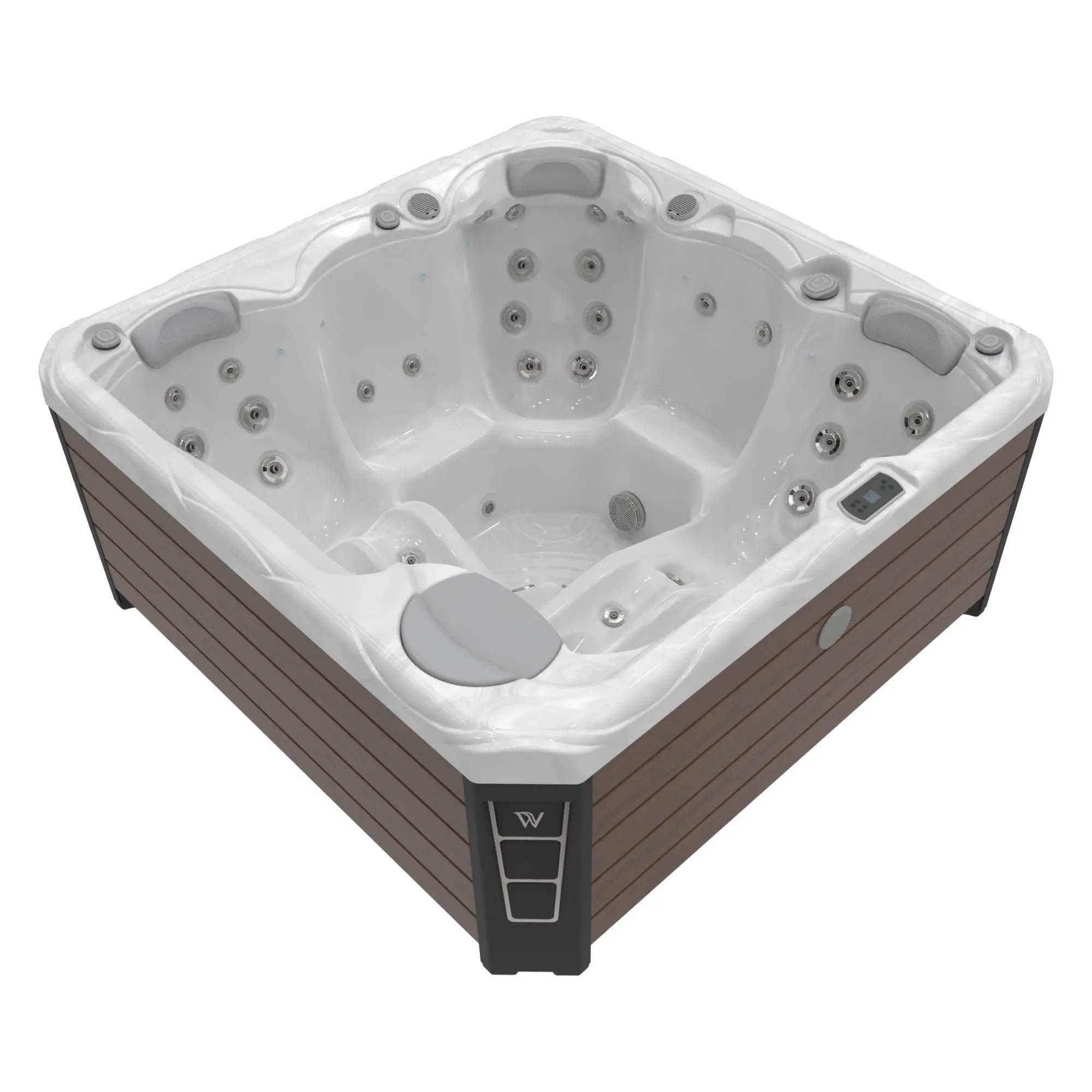 Der Wellis Budapest Life Whirlpool verfügt über 5 Sitze, 42 Düsen, MyMusic™ 2.0, Wi-Fi Steuerung, Soundsystem und LED-Lichttherapie - jetzt bei Azura.