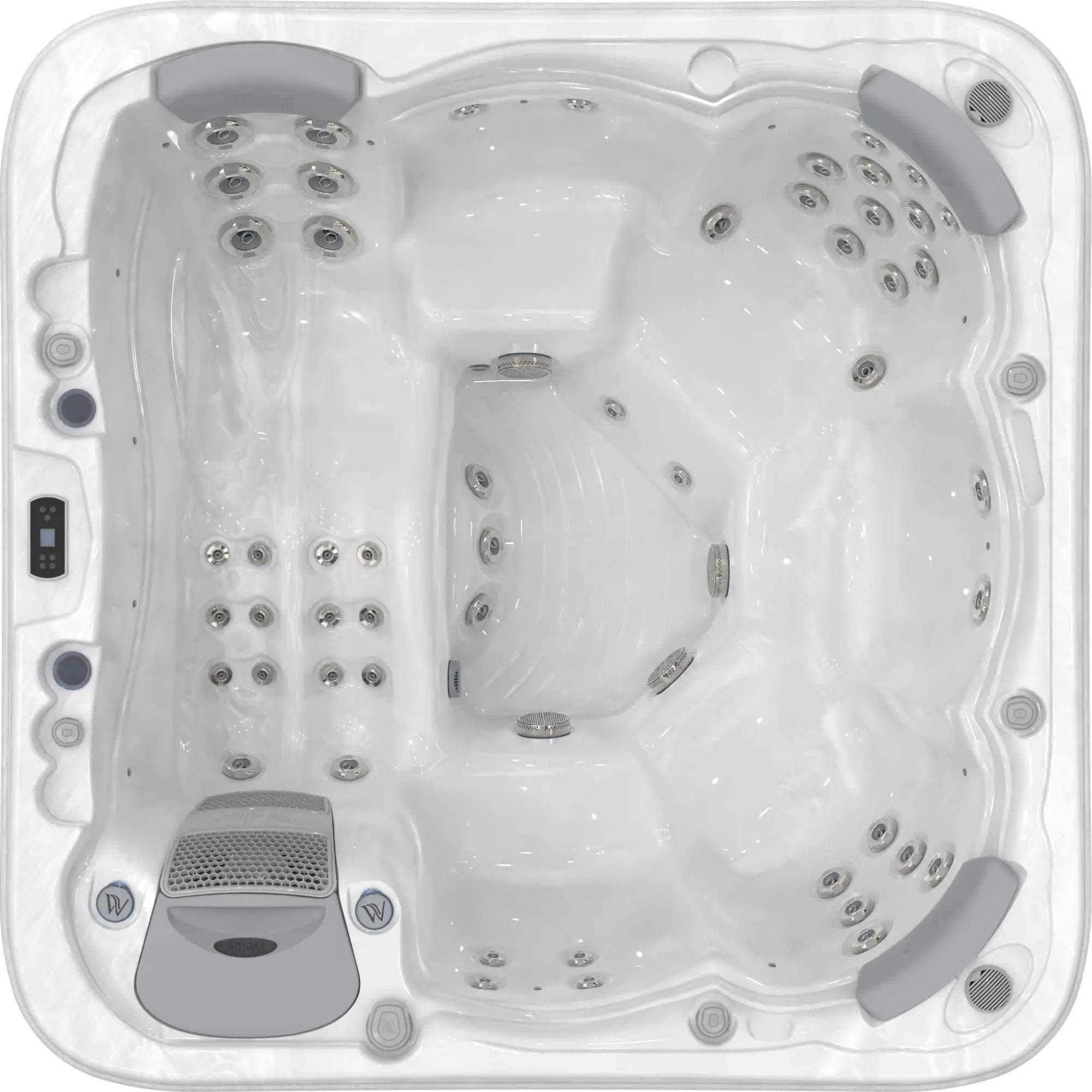 Whirlpool „Lugano Life” von Wellis mit 6 Plätzen, 52 Massagedüsen, LED-Beleuchtung, Soundsystem, 3 kW Heizung und Smart-WiFi-Steuerung. 