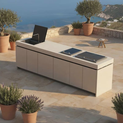 Outdoor Küche Sense mit klarer Keramikoberfläche und minimalistischem Design